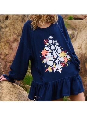 FP Movement by Free People Navy Blue Floral Graphic Tunic